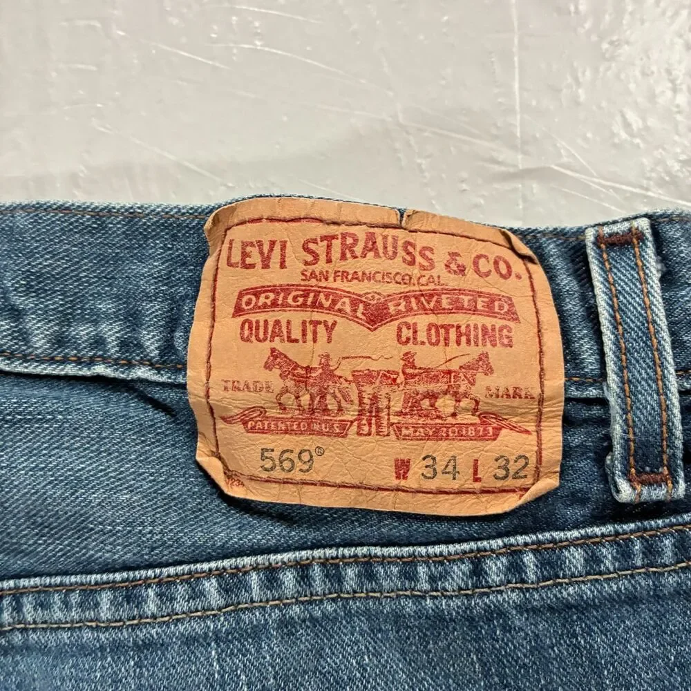 VTG Levi's 569 Loose Straight Jeans Mens 34x32 Light Wash Blue Baggy Denim Y2K